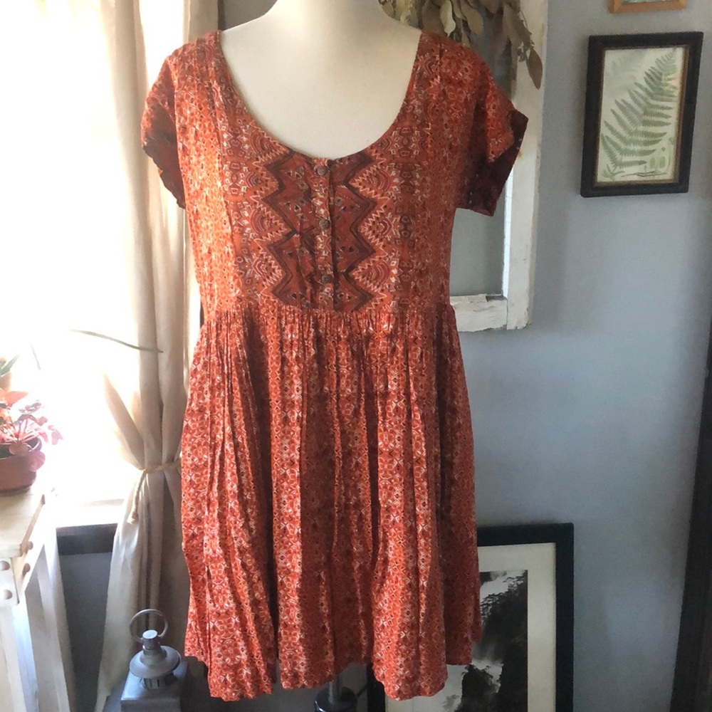Free People Orange Printed Mini Dress